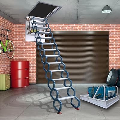 INTSUPERMAI Attic Ceiling Ladder, Concealable Attic Ladder, 10.5 ft, Aluminum-Magnesium Alloy, 13 Step Attic Staircase, Scissor Construction Attic Staircase, Attic Stairs Pull Down from Ceiling