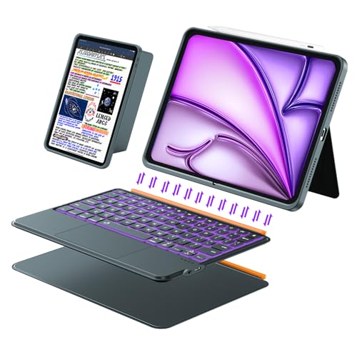 iPad Air 13 inch Case Keyboard (M4/M3/M2 2026/2025/2024) Wireless Keyboard for Pro 12.9 6/5/4/3rd Gen Magnetic Detachable with Trackpad 7-Color Backlit Landscape/Portrait Adjustable Stand (Gray)