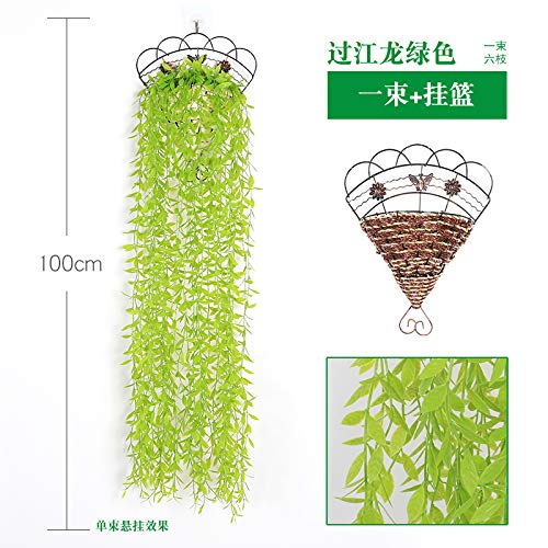 AJIAHH Artificial Plant Plastic Leaf Flower Vine Ceiling Rattan Indoor Shade Wall Heating Hanging Green Plant Decoration   Green Tail River Longan (Including Basket)