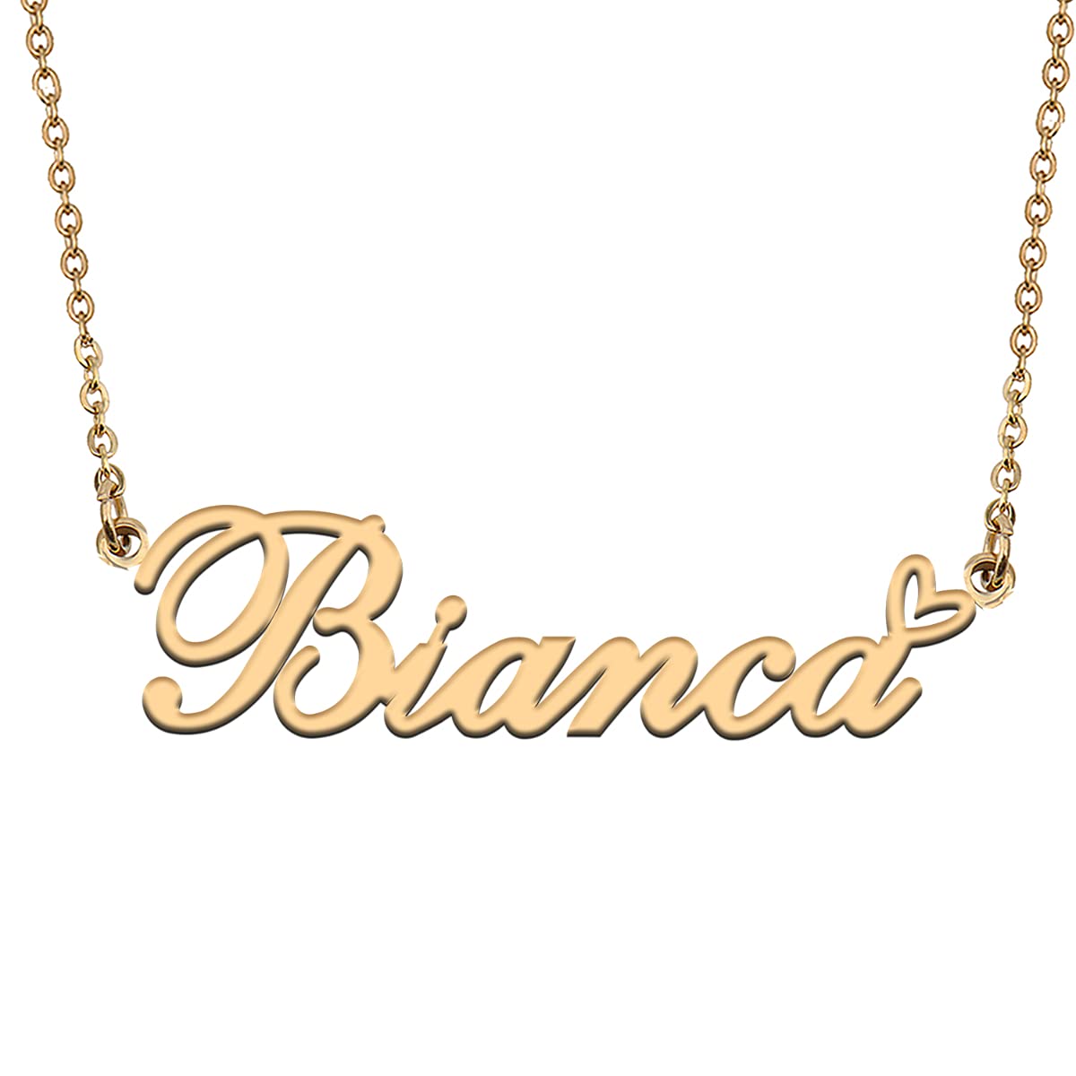 HUAN XUN Custom Personalized Name Necklace for Women 18K Gold Plated Stainless Steel Initial Pendant Jewelry Gift for Mother Day Birthday Christmas, 16"