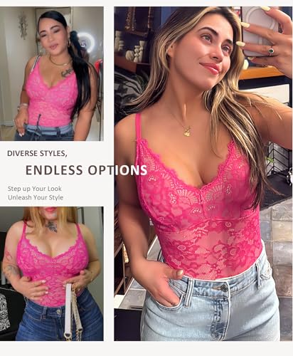 Image of FeelinGirl Shapewear Bodysuits for Women Lace Shapewear Tummy Control V-Neck Sleeveless Bodysuit Tops Jumpsuit