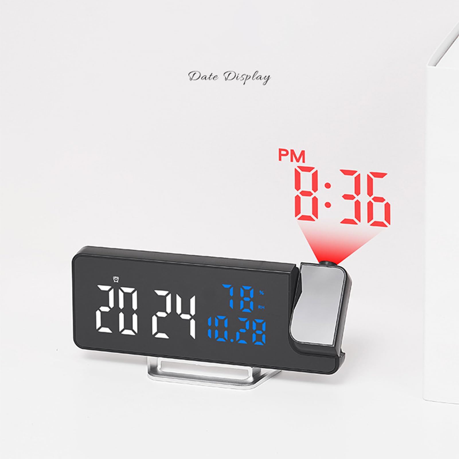 Alarma con proyección digital: reloj con pantalla giratoria ajustable, temporizador LED compacto, sensores de temperatura y humedad | Gadget para la habitación de oficina en casa de diseño elegante