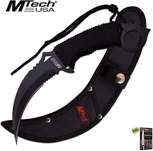 FIXED-BLADE TACTICAL HUNTING Tactical Sharp Blade Military Knife | Mtech Black Blade Paracord Serrated Combat Karambit + Free eBook by SURVIVAL STEEL
