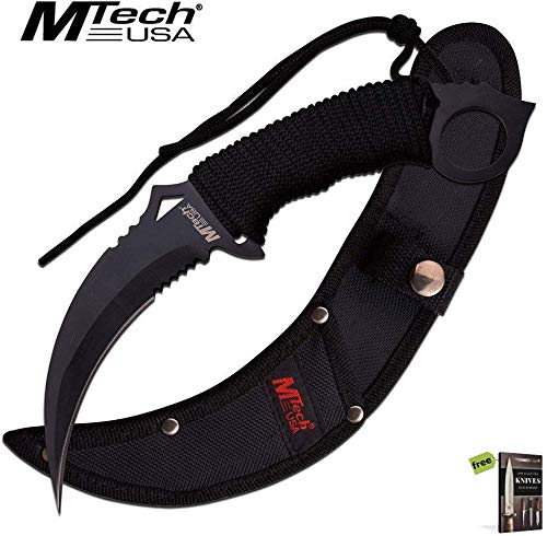 FIXED-BLADE TACTICAL HUNTING Tactical Sharp Blade Military Knife | Mtech Black Blade Paracord Serrated Combat Karambit + Free eBook by SURVIVAL STEEL