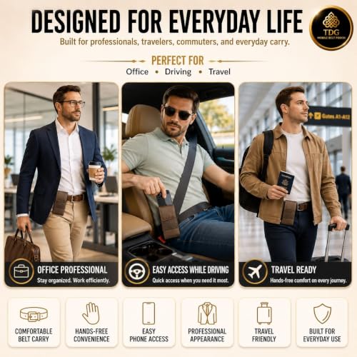 Image of TDG Vertical Mobile Belt Pouch for Men & Women | Premium PU Leather Waist Holster Case with Belt Clip & Loop | Fits Smartphones up to 6.7 Inch Height | Card Pocket & Magnetic Flip Cover | Dark Brown