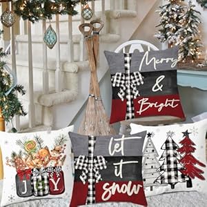 Artmag 18x18 Inch Christmas Throw Pillow Covers Merry Christmas Joy Xmas Trees Red and Black Decorative Winter Holiday Cushion Case for Coach Sofa Set of 4 Artmag 18×18 Inch Christmas Throw Pillow Covers Merry Christmas Joy Xmas Trees Red and Black Decorative Winter Holiday Cushion Case for Coach Sofa Set of 4