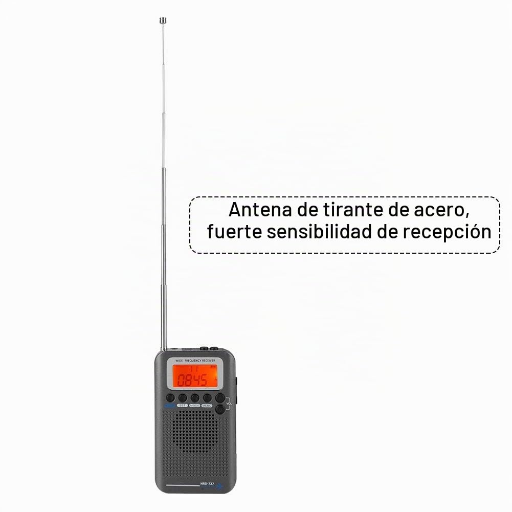 Escáner de Receptor de Radio multibandas Escáneres/de Mano/Bandas de frecuencia: Air FM Am CB SW VHF Incorporado en batería portátil Recargable Radio de Viaje(Negro)