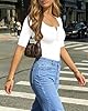 ALGALAROUND Women Top Henley Button Down T Shirts Half Sleeve Tops Summer T-Shirt Basic Shirt Casual Going Out Slim Fit Y2K 2026 Spring Fashion Vacation Outfits White XS #1
