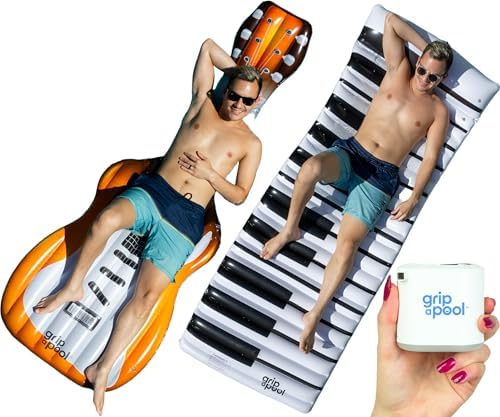 Pool Floats Adult 2 Pack and Air Pump - Extra Large Unique Inflatable Pool Raft Floaties for Pool Parties Summer Fun - Pool Accessories Flat Pool Float Lounger image 2