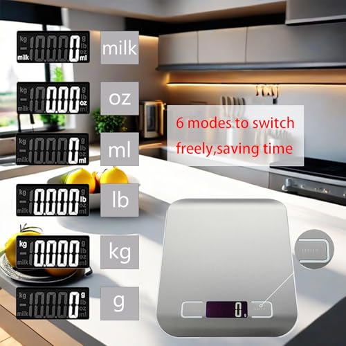 11 lb Digital Kitchen Scale, Precision LCD, Stainless Steel, for Weight Loss, Baking & Cooking