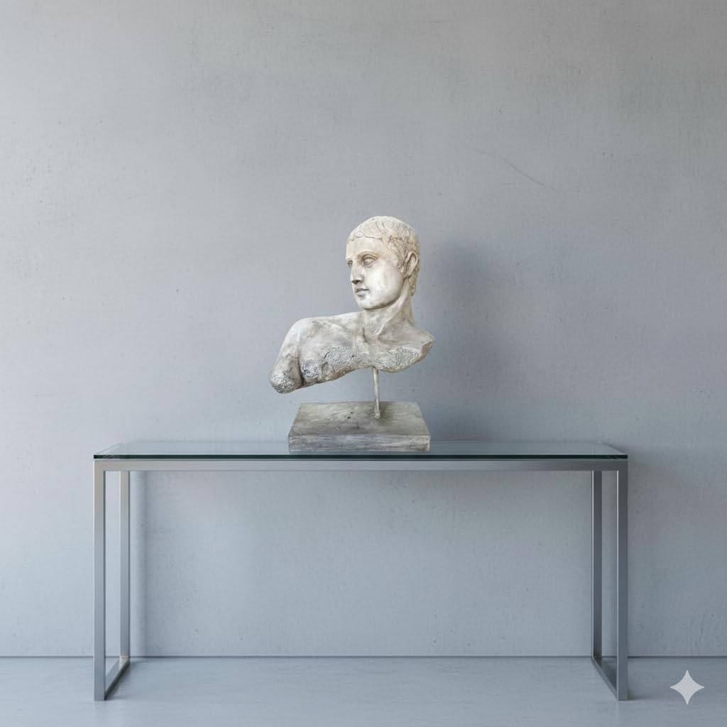 Statue décorative buste grec romain sculpture classique ancienne en résine effet pierre 28 cm