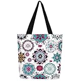 Groovy Blume Canvas Tasche Retro Groovy Canvas Tote Bag Böhmische Exotische 70S Vintage Blume Hippie Einkaufstasche Paisley Abstrakte Ästhetische Art Luxus Wiederverwendbare Lebensmitteltasche