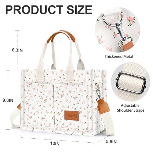 Image of Canvas Tote Bag for Women with Pockets Crossbody Bag Tote Shoulder Handbags Casual Work Bags Everything Tote Bag
