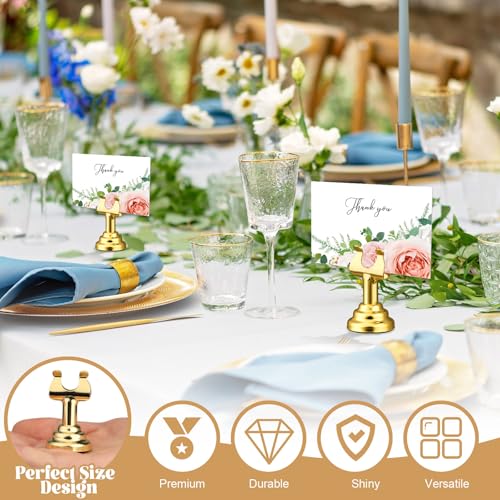 Image of 24 Pcs Gold Table Number Holders Metal 1.8 in Place Card Holders | Harp Clip Place Cards Stands for Wedding Restaurant Birthday, Name Card Photo Memo Menu Sign, Bulk Mini Metal Design