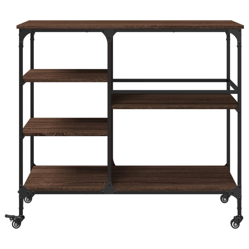 Carrello da cucina con ruote in legno e acciaio