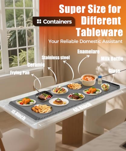Image of Warming Mat for Food, 46x15 Inch, Dark Grey, Fast Heat, Child Lock