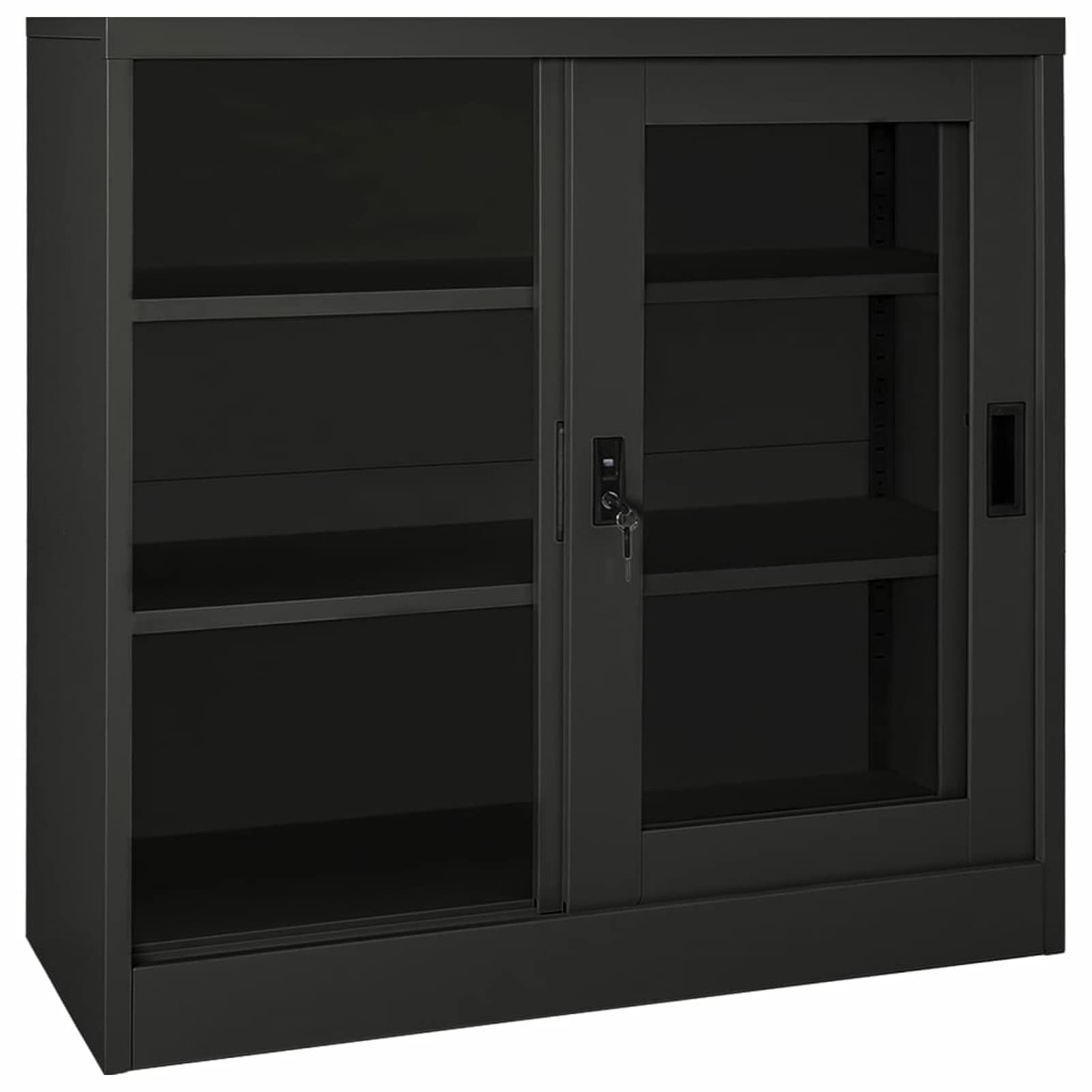 LAPOOH Armario con Puerta corredera, Armario Metalico, Armario Oficina, Mueble Archivador, Armario Archivador, Armario De Almacenamiento, Archivero Documentos, acero Antracita 90x40x90 cm