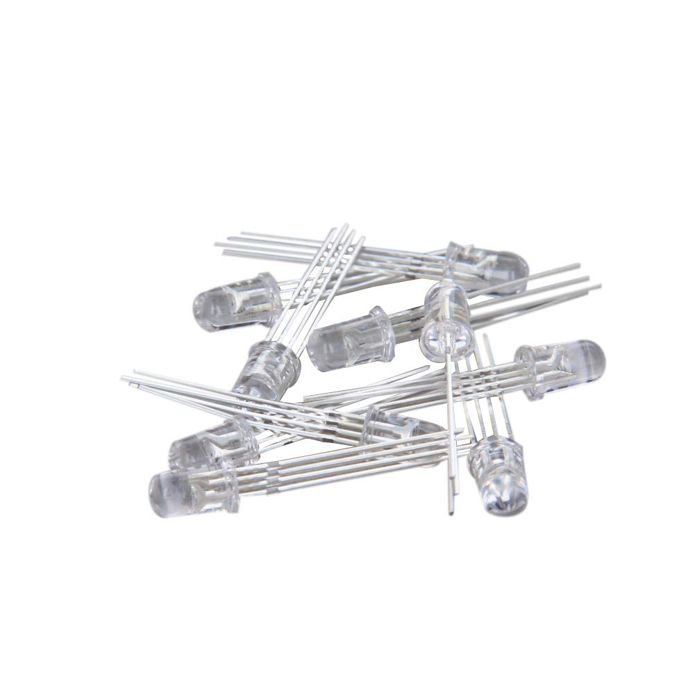 Othmro Round Head Red Blue Green LED Diode Lights Clear Round Transparent Lighting Bulb Lamps Electronic Component Light Emitting Diodes 5mm 20mA 4 Pin 70 PCS