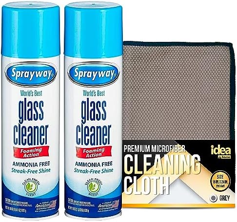 Idea Home Sprayway Glass and Window Cleaner with Spray Foam (2 Pack) Bundle Premium Microfiber Cleaning Cloth Streak and Lint Free Large 16 x 24 in Idea Home Sprayway Glass and Window Cleaner with Spray Foam (2 Pack) Bundle Premium Microfiber Cleaning Cloth Streak and Lint Free Large 16 x 24 in