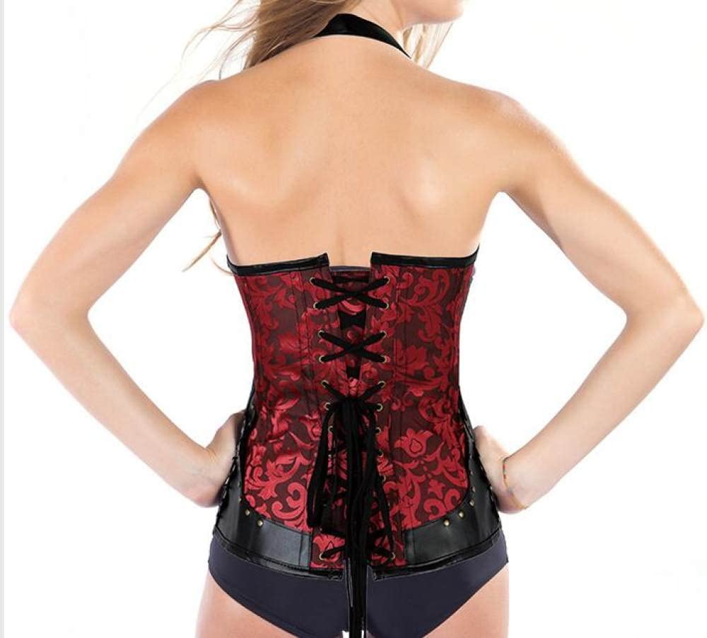 Corsetto,Donne Scollo All'Americana Corsetto Retrò Top Jacquard Cuciture Gotiche In Pelle Indietro Lacci Corsetto Steampunk Overbust Bustier Body Shaper Lingerie Cosplay Corsetto Disossato,Rosso,Xx