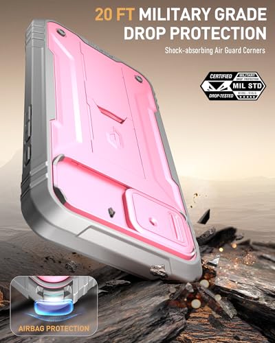 Image of Poetic Revolution Case for iPhone 16e 6.1 inch, [Slide Camera Cover], Full-Body Military Grade Rugged Shockproof Cover with Kickstand and Built-in-Screen Protector, Pink