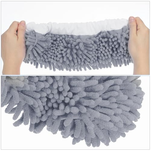 Image of MECCANIXITY Mop Slippers Washable Microfiber Floor Cleaning Shoes Cover Chenille Duster Foot Socks Tools for House Clean, Grey 4 Pack