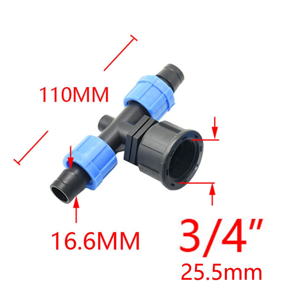 20 Piezas 16mm Cinta de Goteo en T Divisor de Agua Conector de Manguera de 2 vías con Rosca Hembra 1/2 3/4 Accesorios de riego por Goteo de Invernadero(1I2)