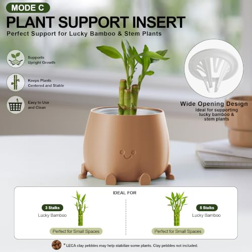 Image of TOPOLA 5.2 Inch Hydroponic Happy Face Planter with 3 Interchangeable Grow Baskets, Water Culture Pot for Pothos, Lucky Bamboo & Plant Propagation, Decorative Desktop Planter for Home & Office, Khaki