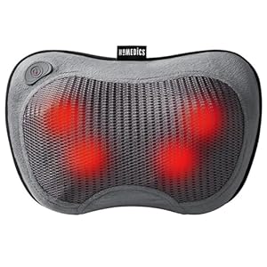 Homedics Cordless Shiatsu All-Body Massage Pillow with Soothing Heat, Reverse Function, Rechargeable Battery, and Integrated Controls –Lightweight