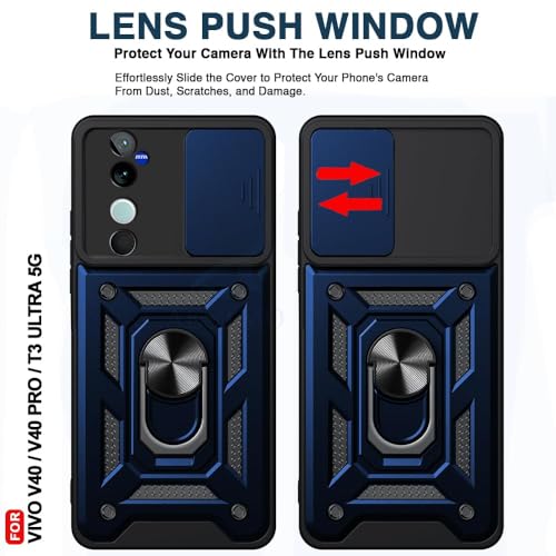 Image of AIBEX Back Cover for Vivo T3 Ultra 5G / Vivo V40 5G / Vivo V40 Pro 5G | D10 Tough Armor Case | Sliding Camera Shield | 360 Protection | Kickstand Ring Holder | Military-Grade Shockproof Bumper Case