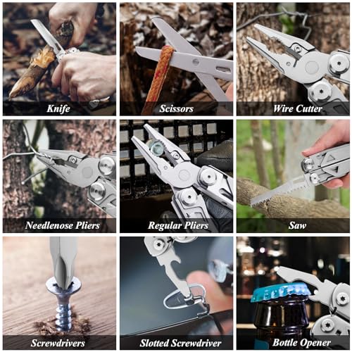 Rovertac Multitool Pliers 16-In-1 Multi Tool Pocket Knife Multitool Knife Tactical Edc Gear Spring-Loaded Pliers Scissors Knife Wire Cutter/Stripper Saw Bottle/Can Opener Screwdrivers Pocket Multitool thumb #5