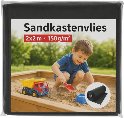 KAMACA Premium Vlies 2x2m 150g/m Wasserdurchlässige reißfeste Vliesunterlage Kastenfolie für sauberen und unkrautfreien Spielkasten (Sandkastenunterlage 2x2m 150g/m)