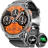 スマートウォッチ【2025 最新デザイン】軍用規格1.85インチHD大画面 110+運動モード 730mAh大容量バッテリー 2種バンド付き iPhone対応 アンドロイド対応 丸型 文字盤DIY LINE等APP通知 LED懐中電灯 Bluetooth5.3通話機能 音声アシスタント カメラ制御 腕上げ点灯 IP68防水 メンズ 耐衝撃性 日本説明書付き (ブラック)