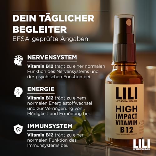 High Impact Vitamin B12 Spray I Liposomales Liquid mit 500 µg pro Sprühstoß I Bioaktive Formen Methylcobalamin + Adenosylcobalamin I Hochdosiert I 160 Sprühstöße I vegan, alkoholfrei & zuckerfrei