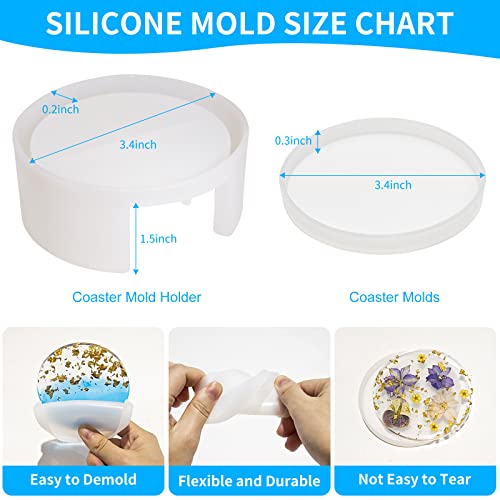 JDiction Epoxy Resin Coaster Kit, 16oz/ 474ml Crystal Clear Epoxy Resin Kit with Coaster Molds and Holder, Resin Pigment - Image 3