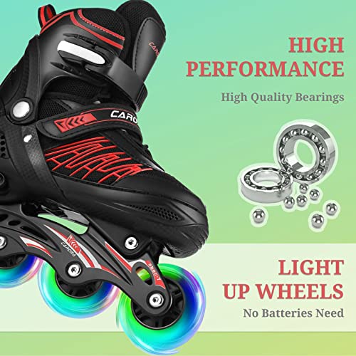 Caroma Adjustable Inline Skates For Girls And Boys With All Illuminating Wheels, Outdoor Beginner Roller Skates Blades For Kids Youth And Women (Red&Black, Small - Little Kid) #TOP2