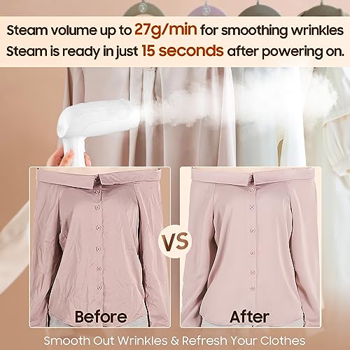 Image of Portable Handheld Steamer for Clothes - 1350W Hand Held Clothes Steamer 15S Fast Heat-up, Heat-Resistant Steam Iron Remove Wrinkles for All Fabrics, 300ml Tank for Travel /Hotel
