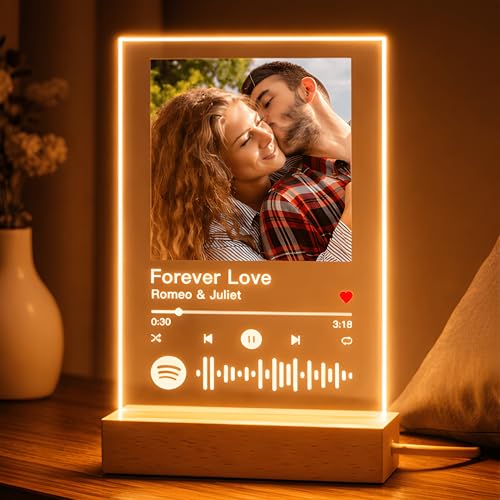 PB TECH Personalised from Spotify Plaque LED Light Acrylic Music Plaque with Photo Personalised Gifts for Him Her Women Men Valentines Day Christmas Anniversary Birthday Mothers Day