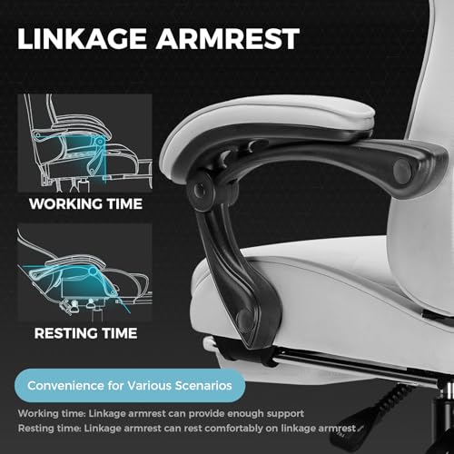 GTPLAYER Gaming Chair with Footrest, Computer Chair with and Lumbar Support, Height Adjustable Game Chair with 360°-Swivel Seat and Headrest and for Office or Gaming (All Light Gray-Fabric)
