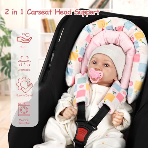 Image of SWESEN Baby Car Seat Head Support, Super Soft 2 in 1 Infant Car Seat Insert, Reversible Newborn Car Seat Insert Cushion with Strap Covers for Strollers, Bouncers, Swing, Floral