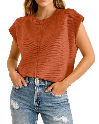 Image of COSSEN Womens Summer Cap Sleeve Tops Trendy Casual Crew Neck Knit Lightweight Sweater Pullover Top