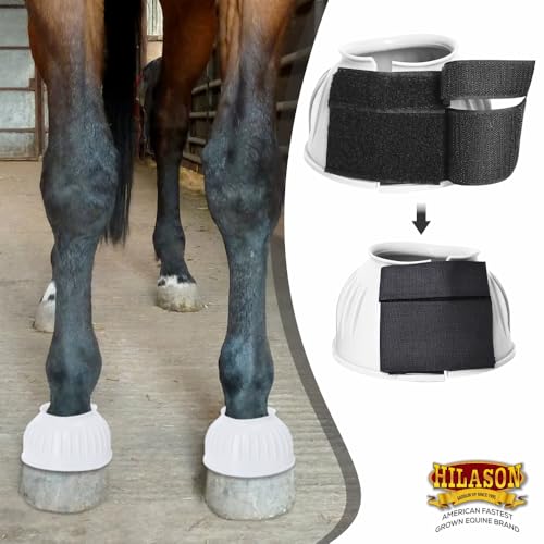 Image of HILASON Western Horse Rubber PVC Ribbed Double Hook and Loop Bell Boots Training Protective Shock Absorbing Leg