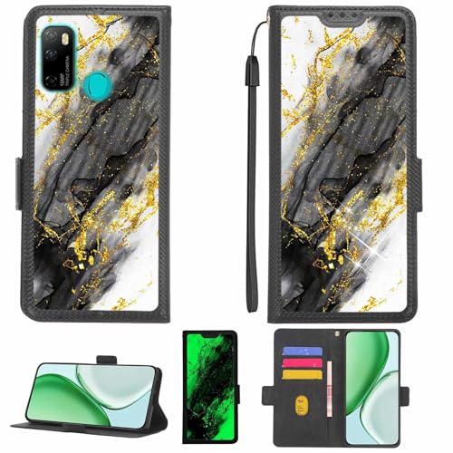 Aroepurt Case Compatible for Ulefone Note 9P Phone Case Flip Cover [with Tempered Glass Screen Protector][RFID Blocking][Gold Glitter+Luminous] LPT-HDL