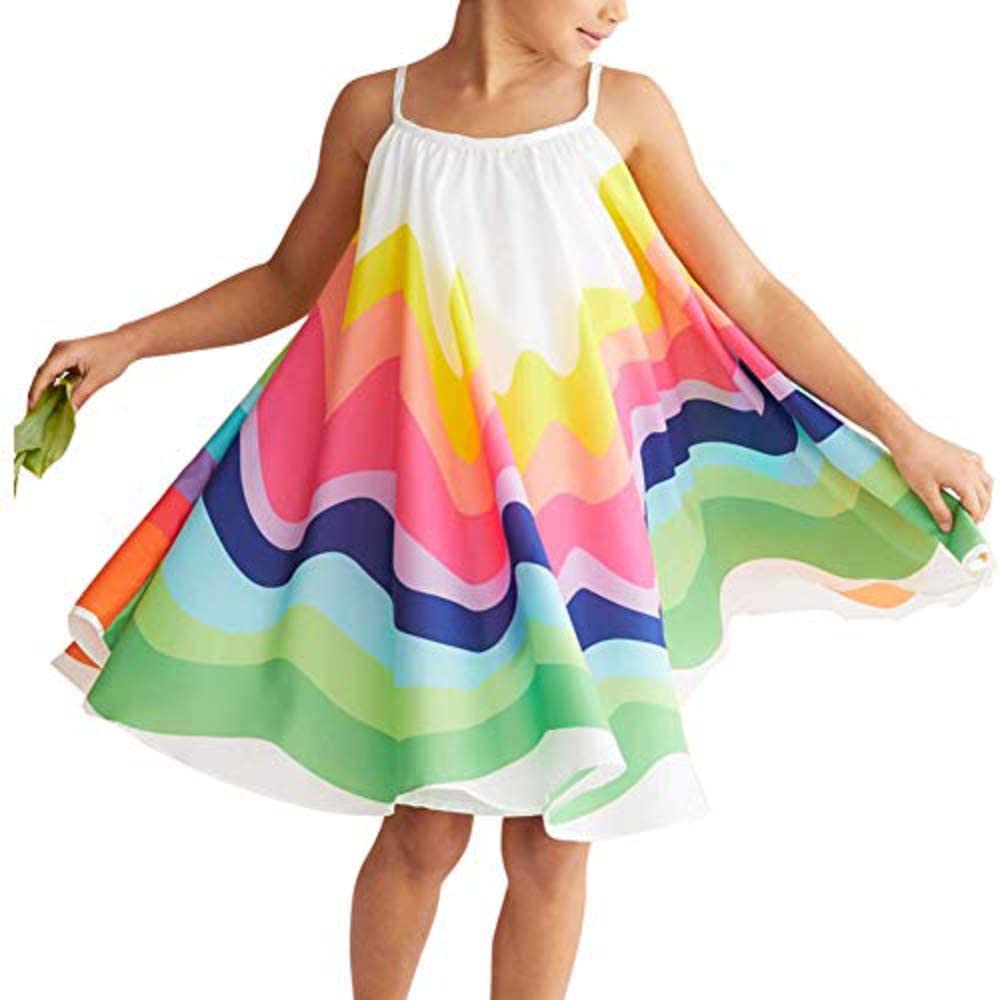 Infant Girl Rainbow Dress, Summer Boho Stripe Spaghetti Strap Beach Sun Dress, Toddler Princess Sundress Playwear Outfits