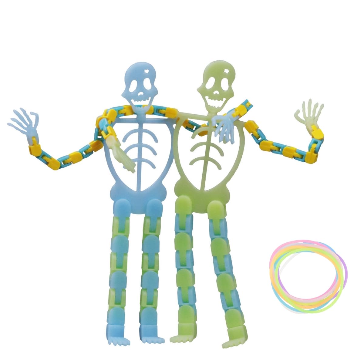 PUKAVT2 Pack Cell Phone Stands Halloween Fluorescent Transformable Skeleton Man Decompress Toys, 10pcs Neon Gel Bracelets 80’s Party Accessories Colorful