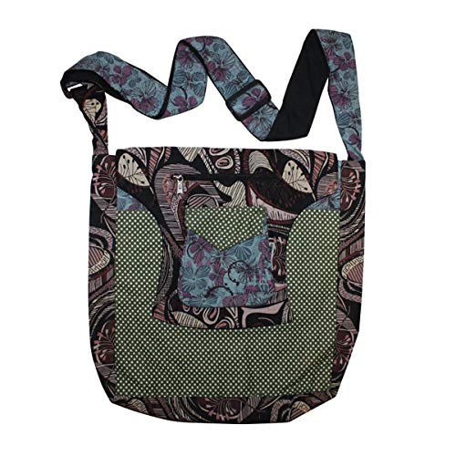 Sac à bandoulière en tissu Freak Scene motif fleur marron-vert-blanc 01 besace épaule