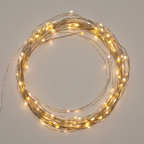 XMASKING Cadena de 20 m, 400 microLED Blanco cálido, luz Fija, Cable de Metal Plateado, 12 V, Exterior