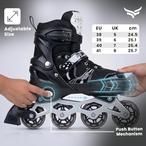 Image of Xtrim Adjustable 4-Wheel Inline Skates for Kids, 8-14 yrs with RGB LED Wheels on Front Wheel, Triple Lock Safety, ABEC-7 Bearings, Breathable, Size 38-41, Skating Shoes