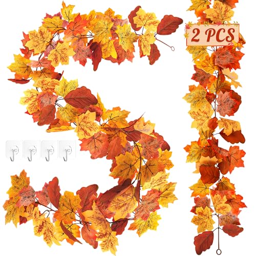 Helimoto Fall Garland, 2 Pack 11.8 FT Fall Leaf Garland