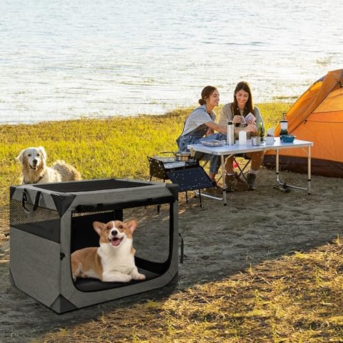 30 Inch Portable Travel Dog Crate, 3 Door Collapsible Soft Pet Kennel with Durable Mesh Windows for Medium Dogs, Foldable Dog Cage with Storage Pocket for Outdoor (Dark Grey) - Image 6